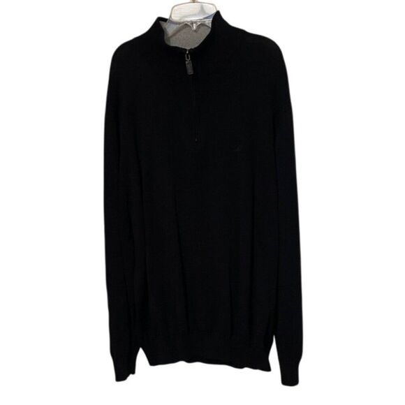 Nautica Black Cotton Knit 1/4 Zip Sweater Top Mens Size Extra Large Mock Neck - Picture 1 of 10